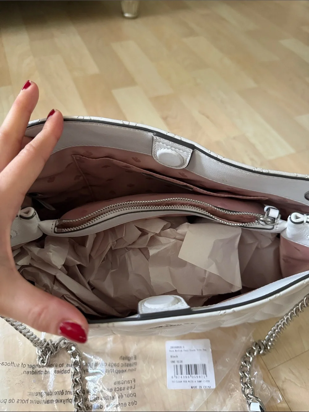 kate spade Quilted white Shoulder Bag with Silver Chain